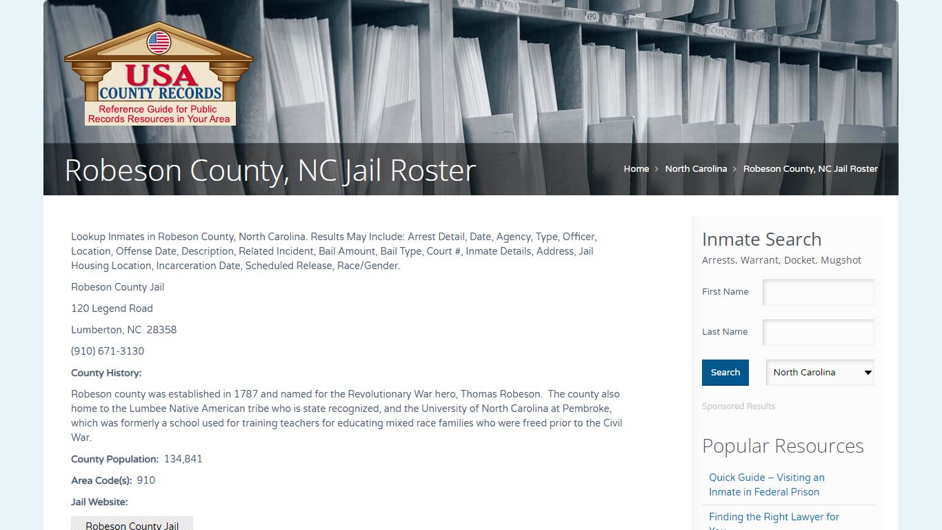 Robeson County, NC Jail Roster | Name Search