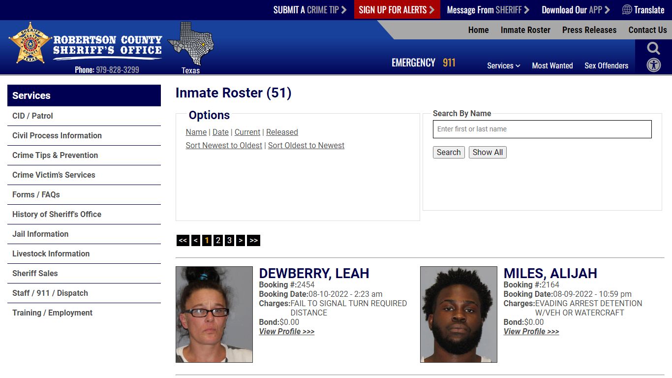 Inmate Roster - Robertson County TX Sheriff